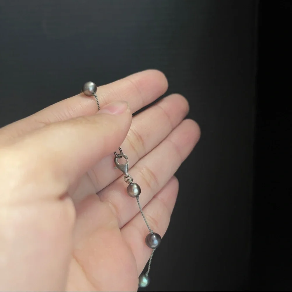 Sterling Silver Authentic Dark Pearl Bracelet 8 Inches Long